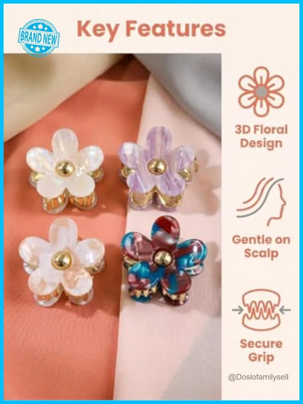 4pcs Flower-Shaped Hair Claw Clips, Acetate Material, Sturdy Hair Accessories